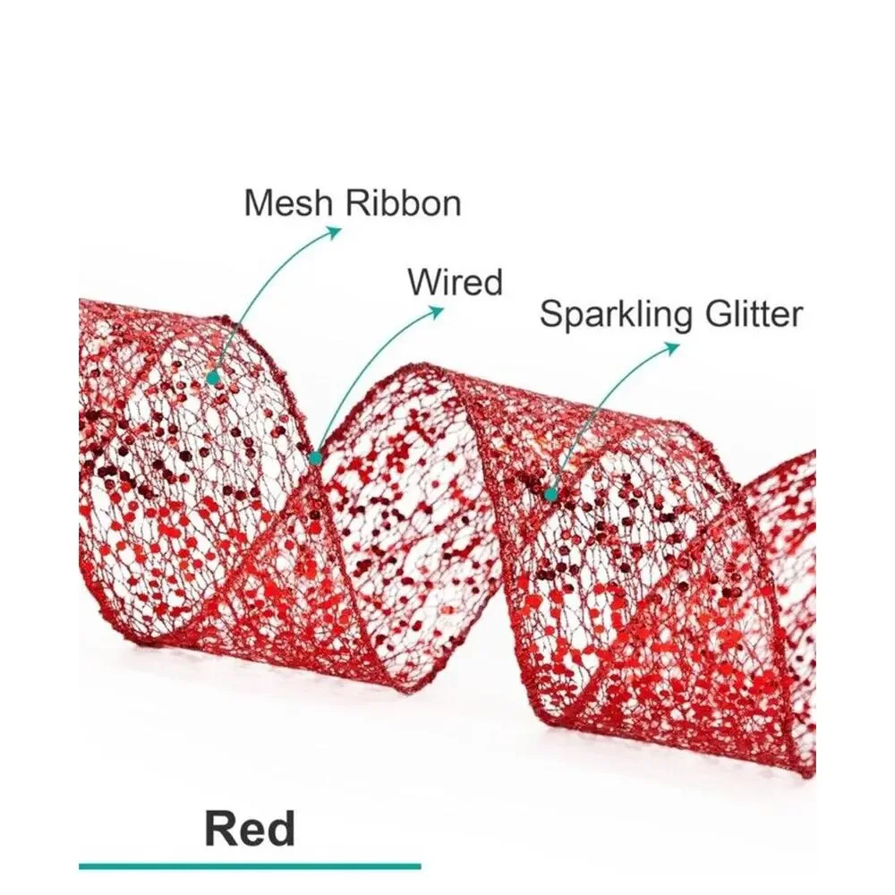 Red Glitter Mesh Wired Ribbon 2.5 inch x 20 Yds Christmas Decor Gift Wreath Bows